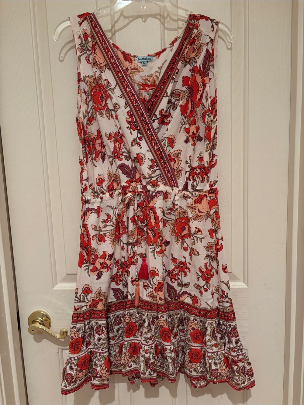 Nostalgia White Dress with Red Floral Print